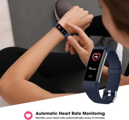 Vista 5 de Rastreador de fitness con monitor de frecuencia cardíaca y oxígeno en sangre, rastreador de actividad, monitor de sueño, rastreador de salud, reloj