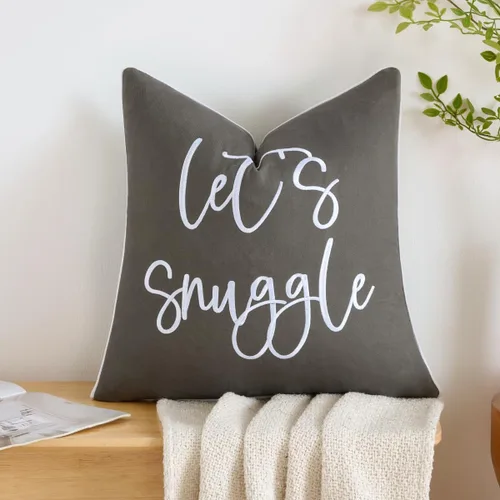 Vista 12 de Sunkifover Let's Snuggle - Funda de almohada decorativa, 18 x 18 pulgadas, algodón bordado en blanco y negro, funda de almohada para cama