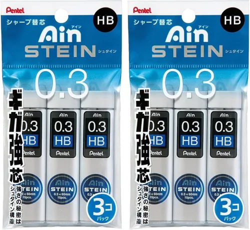 Vista 6 de Pentel Ain Stein - Minas para portaminas, 0,3 mm HB, 15 minas, paquete de 3 (XC273HB-35)