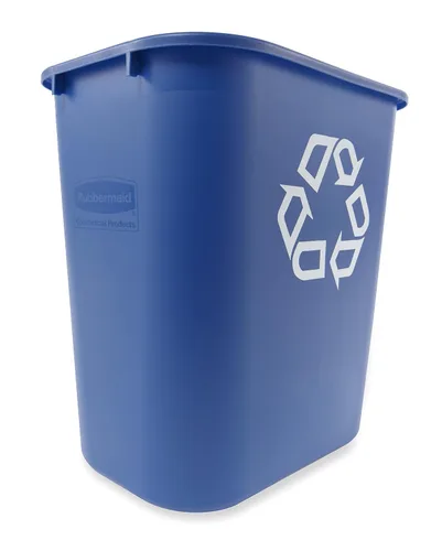 Vista 4 de Rubbermaid Commercial Products Papelera de Reciclaje de Escritorio, 7 Galones/28 Cuartos, Símbolo de Reciclaje Azul, Plástico