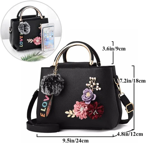 Vista 3 de Dayfine Bolso de mano para mujer, bolso floral 3D, bolso con asa superior, bolso de hombro de piel sintética, bolso pequeño, bolso cruzado
