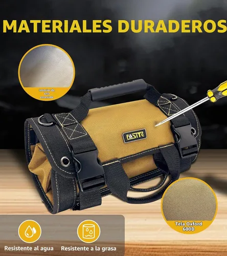 Vista 3 de Organizador de bolsas enrollables para herramientas – Bolsa de herramientas enrollable portátil resistente con llave enrollable para mecánicos