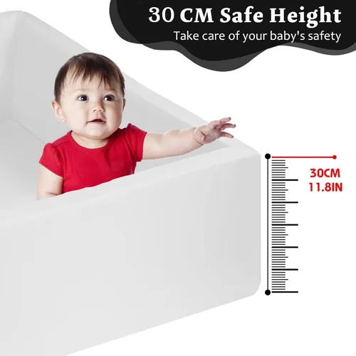 Vista 7 de Piscina cuadrada de espuma para niños pequeños, 35 x 35 x 12 pulgadas, piscina suave con funda extraíble, corralito de bolas de esponja Blanco