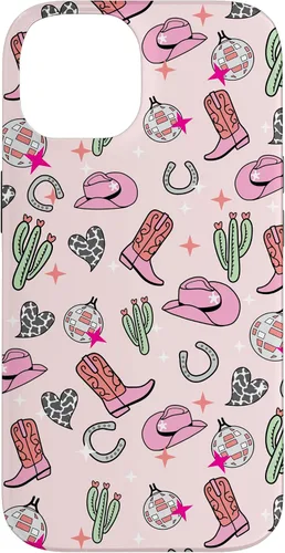 Vista 4 de Cowboy Hat & Boot & Disco Ball Pattern Pink Cowgirl Case for iPhone 17