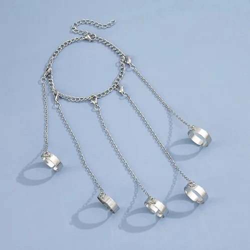 Vista 4 de Long tiantian Pulsera de cadena para dedo, pulsera punk con borla de cadena en capas con anillo de dedo, garras de dedo, brazalete de brazo, joyería