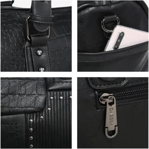 Vista 6 de Dasein Bolso para mujer de cuero vegano suave, diseño de barril, grande, tipo "hobo", con asa superior, bolso de trabajo, de mano, de hombro