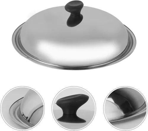 Vista 4 de Luxshiny Tapa de olla de acero inoxidable multifuncional, cubierta escaldada para cocinar, herramienta de cocina para retención de vapor, diseño