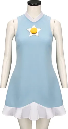 Vista 8 de Tappkice Vestido de princesa Rosalina azul para mujer, disfraz de cosplay con corona, vestido sin mangas, falda, traje deportivo de Halloween