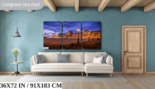 Vista 7 de Louvre Pyramid, Paris Architecture Print, Paris Wall Art, Paris Travel Poster - Print/Canvas/Acrylic/Metal (Canvas (3 Panel) Print, 36x72 Inches)
