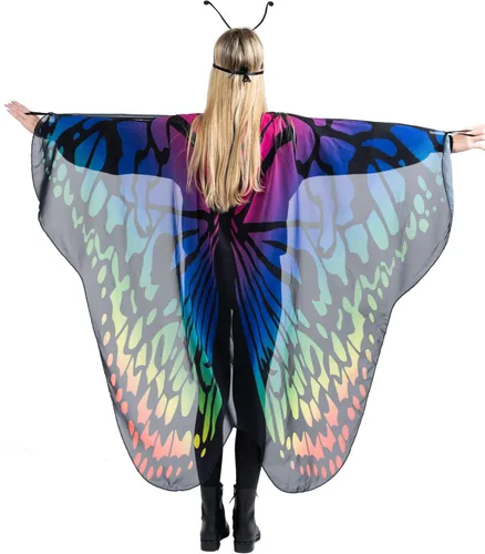 Vista 3 de Dress Up America Disfraz de mariposa para mujer, juego de alas de mariposa coloridas para adultos, diadema y máscara