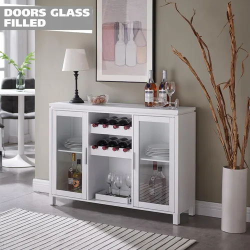 Vista 5 de Kings Brand Furniture Neiman - Aparador de madera para vino, estante de madera para vino y armario de buffet independiente con almacenamiento