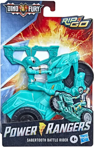 Vista 5 de Power Rangers Dino Fury Rip N Go Sabertooth Battle Rider and Dino Fury Green Ranger - Figura de acción y vehículo de 6 pulgadas, juguetes para niños