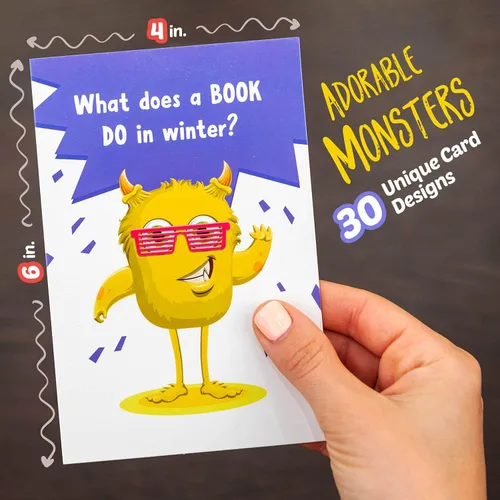 Vista 5 de Monster Jokes - Tarjetas para niños con sobres, 30 tarjetas postales divertidas de doble cara de 6 x 4 con sobres