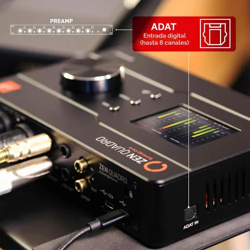 Vista 5 de Interfaz de podcast y grabación Antelope Audio Zen Quadro USB-C — 4 preamplificadores de micrófono de grado de estudio discretos, conversión