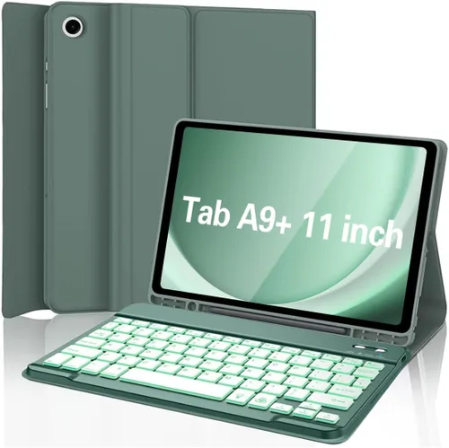 Vista 10 de Funda para Galaxy Tab A9 Plus con teclado 5G de 11 pulgadas 2023 (SM-X210/X216/X218), funda de teclado de tableta desmontable retroiluminada de 7
