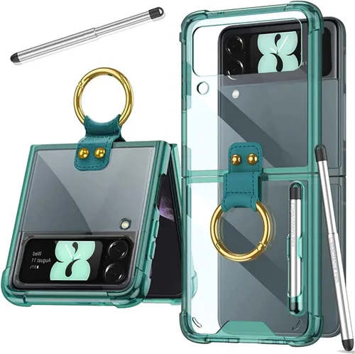 Vista 24 de Miimall Funda compatible con Samsung Galaxy Z Flip 4 2022 con bolígrafo, funda ultradelgada Flip 4 con soporte para anillo, TPU suave + PC, a prueba