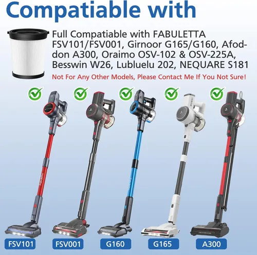 Vista 2 de Paquete de 4 filtros HEPA FSV001 compatibles con Fabuletta FSV101, FSV001, VacLife VL732, Girnoor G160 y G165, Afoddon A300, Lubluelu 202, Oraimo