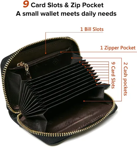 Vista 4 de FOXLOVER Mini tarjetero de crédito RFID para mujer, cartera pequeña de cuero para tarjetas, Negro, talla única , Moda
