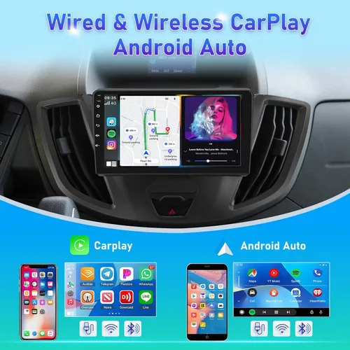 Vista 5 de [2+64] Radio de coche para Ford Transit 150 250 350 2015-2019, pantalla táctil Android estéreo de 9 pulgadas con Carplay y Android Auto, GPS, WiFi