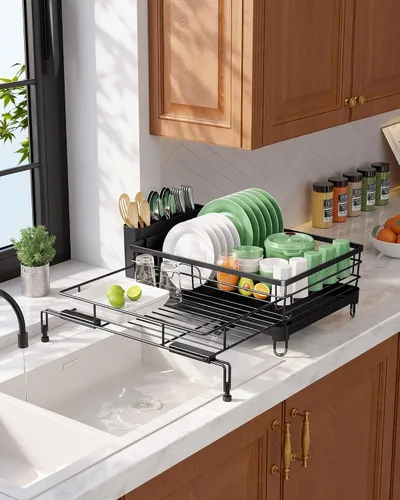 Vista 8 de Kitsure Escurridor extensible para platos – Escurridor de platos resistente al óxido para encimera de cocina con patas de soporte ajustables