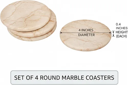 Vista 3 de Creative Home Natural Champagne Marble Set of 4 Piece Round Coasters, 4" Diameter