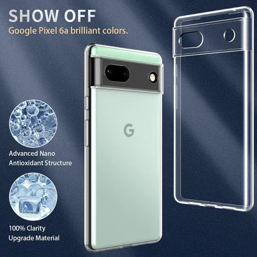 Vista 2 de Funda transparente para Google Pixel 6a. Funda protectora de silicona de poliuretano termoplástico transparente suave y delgada para Google Pixel 6A