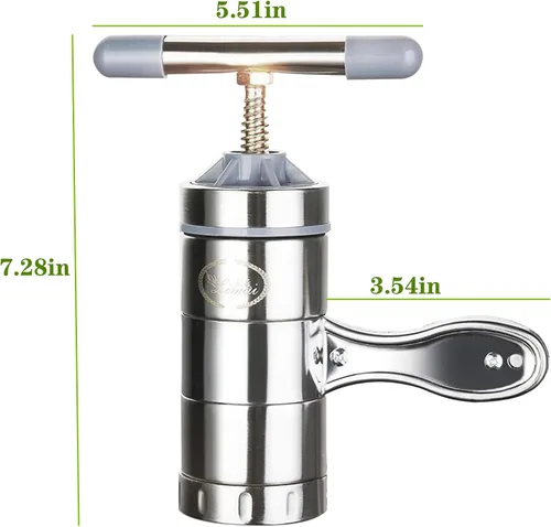 Vista 8 de Máquina de fideos manuales de acero inoxidable, máquina de prensa portátil para hacer pasta, herramientas de fabricación de espaguetis con 5 moldes