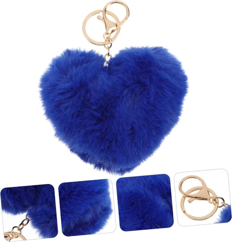 Vista 8 de VILLCASE 1 llavero con pompón, bolso mullido, llavero colgante, adorno, corazón, medallón llavero, llavero de corazón esponjoso, llaveros