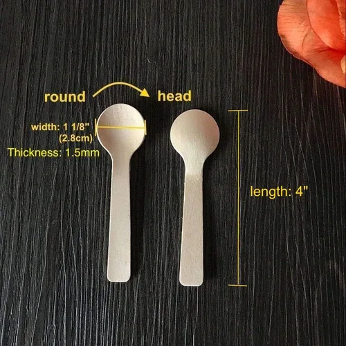 Vista 2 de Gmark 4" Mini cucharas de madera 100 ct, madera de abedul compostable biodegradable (100pcs/bolsa) GM1042A
