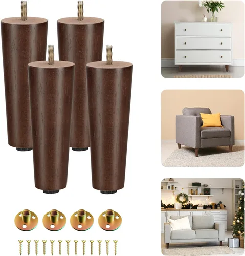 Vista 10 de Yes4All Juego de 4 Patas de Muebles de Madera Redondas de 4 Pulgadas - Pies de Repuesto de Madera para Sofá, Cama, Banco - Patas Cónicas Ajustables