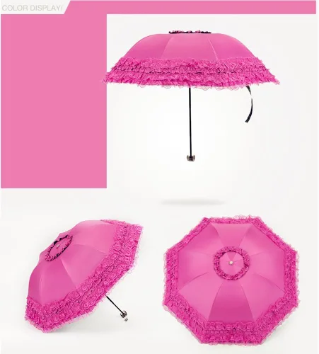 Vista 18 de Honeystore Paraguas plegable a prueba de rayos ultravioleta Princess Lace Parasol con cúpula anti-UV