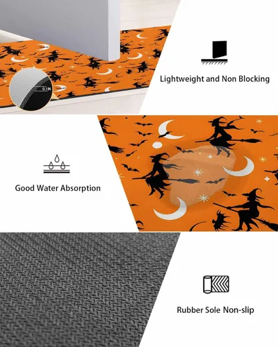 Vista 3 de Tapete de baño de Halloween para bañera, antideslizante, de secado rápido y absorbente, tierra de diatomeas, fregadero, dormitorio, cocina, lavable