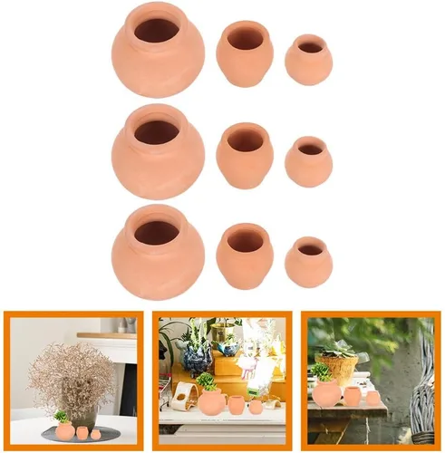 Vista 8 de Sewroro 9 mini macetas de cerámica para suculentas, pequeñas macetas de arcilla para espacios pequeños y decoración de oficina