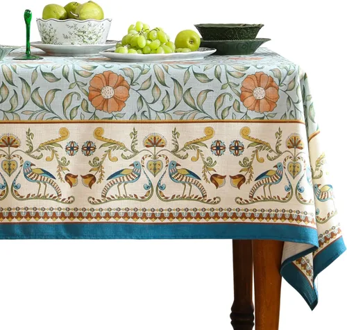 Vista 70 de [Usado] patdrea Mantel largo de lino de diseño verde para mesa rectangular, mantel vintage transpirable con patrón de frutas amarillas, funda