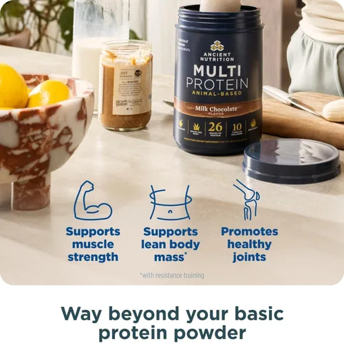 Vista 2 de Ancient Nutrition Polvo a base de animales multiproteínas, 0.86 onzas de proteína, suero alimentado con hierba, caldo de huesos, péptidos
