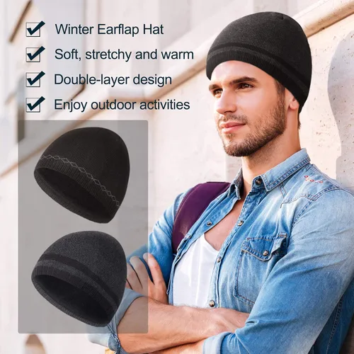 Vista 2 de Gorro de invierno para hombre, cálido, de punto, con puños, para esquí, calavera, forro polar