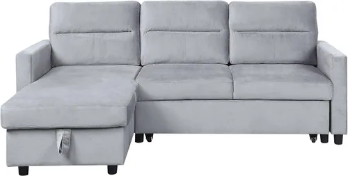 Vista 5 de Lilola Home Ivy - Sofá modular reversible de terciopelo gris claro de 82 pulgadas de ancho con diván de almacenamiento, sofá extraíble en forma de L