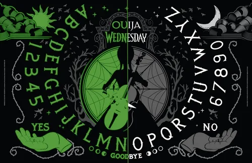 Vista 3 de Ouija: Miércoles Inspirado en la popular serie original Miércoles Juego de mesa clásico coleccionable Ouija Juego y mercancía con licencia