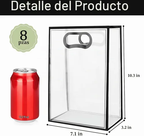 Vista 6 de LNAUJS Paquete de 8 bolsas de regalo de plástico transparente con asas, bolsas de regalo transparentes reutilizables para cumpleaños, bodas, regalos