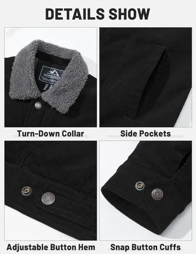 Vista 5 de TACVASEN Men's Corduroy Jacket Fleece Sherpa Lined Winter Coats Warm Thick Cotton Casual Trucker Cargo Jacket