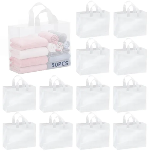 Vista 11 de Amylove 80 bolsas de regalo transparentes a granel con asa, bolsa de plástico esmerilado, embalaje reutilizable, envoltura de golosinas
