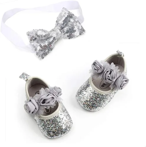 Vista 3 de OAISNIT Zapatos planos para bebé niña Mary Jane, zapatos de cuna con diadema