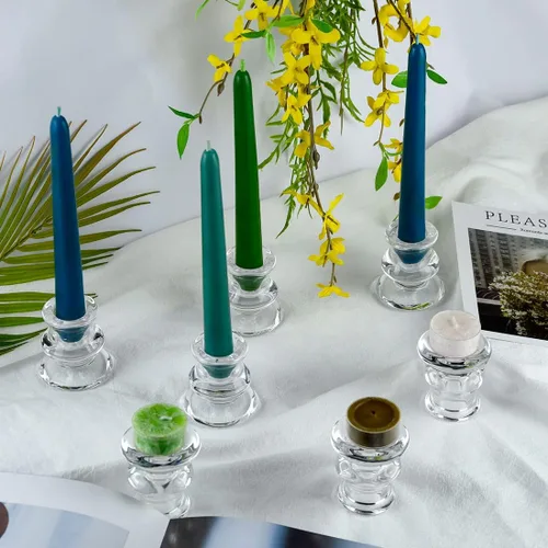 Vista 7 de Portavelas de cristal transparente, juego de 2 portavelas cónicos para bodas, decoración y comedor