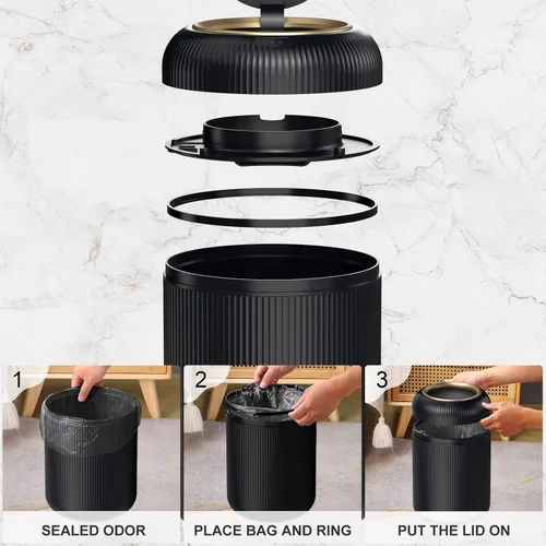 Vista 5 de Cubo de basura de baño con sensor de movimiento con tapa, cubo de basura automático de 3 galones/11 litros, cubo de basura negro inteligente, cubo