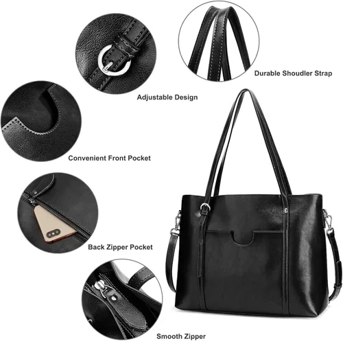 Vista 4 de S-ZONE Bolso de mano de cuero genuino con asa superior para mujer bolso de hombro de gran capacidad