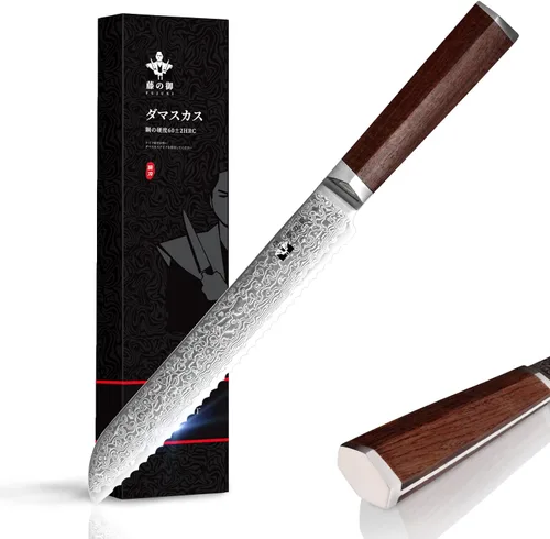 Vista 10 de Nakiri - Cuchillo de chef chino de acero de Damasco de 7 pulgadas, VG-10, 67 capas de acero de Damasco, picador profesional de verduras de Damasco