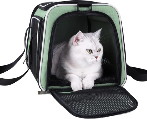 Vista 14 de Transportador suave para gatos medianos y perros pequeños con cama acogedora, 3 puertas, entrada superior, aprobado por aerolíneas, a prueba