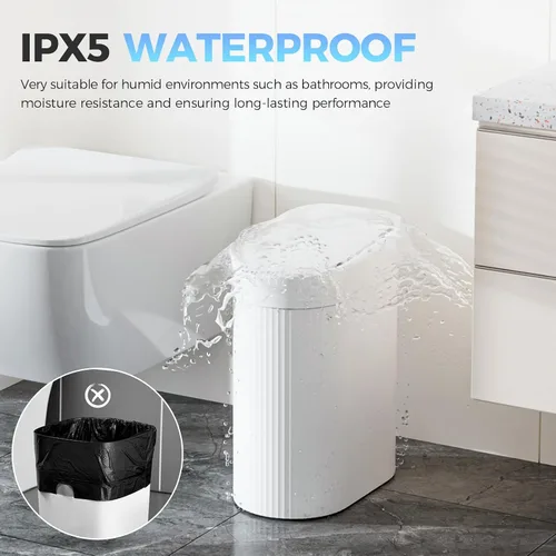 Vista 3 de [Usado] jinligogo Basurero de baño de 5 galones con tapa, sensor de movimiento automático, cubo de basura blanco, sin contacto, delgado