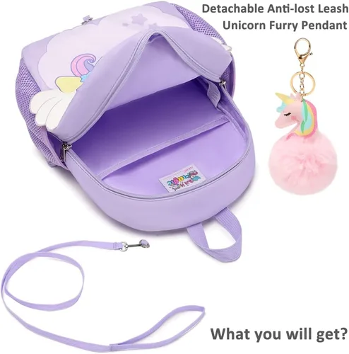 Vista 6 de Meisohua Mochila infantil con correa para niñas y niños, arnés preescolar, mochila para guardería, mochila escolar para niños pequeños, Púrpura