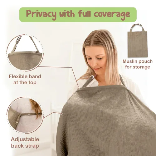 Vista 6 de Funda y chal de lactancia 100% algodón orgánico, 43 x 28 pulgadas, funda de delantal de lactancia materna transpirable con cuello de arco